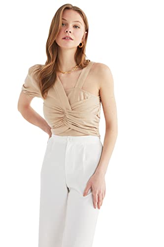 Trendyol Damen Shirred Crop Bluse. Blouse, Mink, 42 EU von TRENDYOL