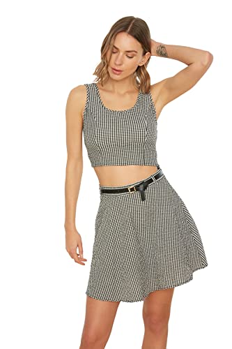 Trendyol Damen Plaid Gofre Gewebt Getreidebluse Blouse, Schwarz, 38 EU von TRENDYOL