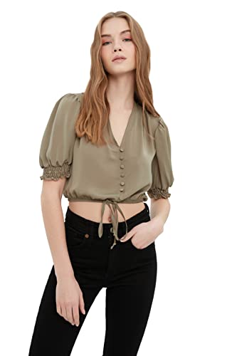 TRENDYOL Damen Kulturbluse Blouse Westlich, Stone, 36 von TRENDYOL
