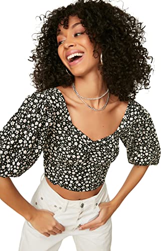Trendyol Damen Regular Standard quadratischer Kragen Strickbluse Hemd, Schwarz, M von TRENDYOL