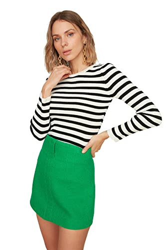 TRENDYOL Damen Trendyol Green Striped Knitwear Pullover Sweater, Ecru, XS EU von TRENDYOL