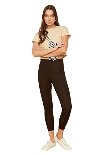 Trendyol Damen Brown High Waist Basic Knitted Tights Leggings, Brown, XXL EU von TRENDYOL