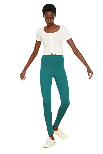Trendyol Damen Hohe Taille Gestrickte Strumpfhose Leggings, Petrol, M EU von TRENDYOL