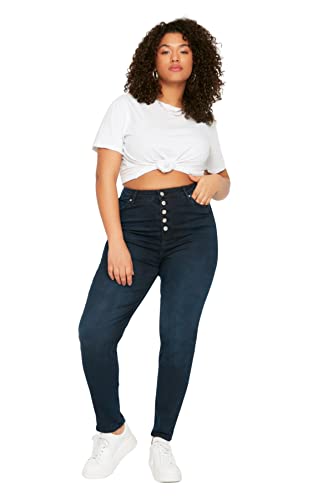 Trendyol Women's High Waist Plus Size Jeans, Dunkelblau, 42 von TRENDYOL