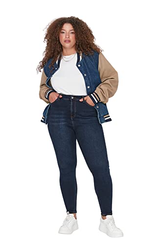 TRENDYOL Damen High Waist Skinny Plus Size Jeans, Navy Blau, 44 von TRENDYOL