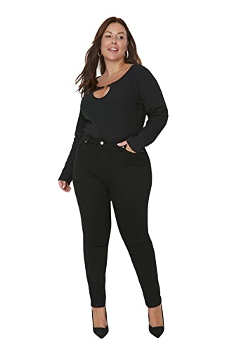TRENDYOL Damen Skinny mit Normaler Taille, Übergröße Jeans, Schwarz, 44 EU von TRENDYOL