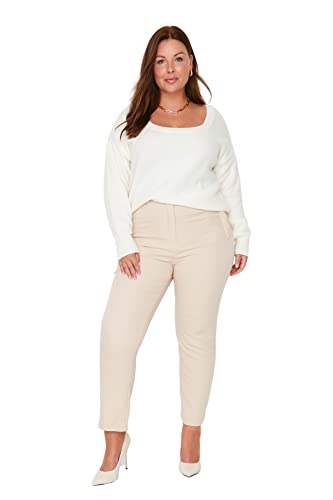 TRENDYOL Damen Plus Size High Waist Cigarette Pants Plus Size Pants Hose Täglich, Beige, 46 TRENDYOL Damen Plus Size High Waist Cigarette Pants Plus Size Pants Hose Täglich, Beige, 46 von TRENDYOL