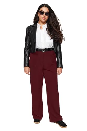 TRENDYOL Damen Wide Leg Plus Size Pants Hose, Burgundy, 48 von TRENDYOL