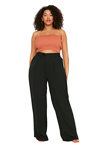 Trendyol Damen Women High Waist Wide Leg Plus Size Trousers Hose, Black, 48 von TRENDYOL
