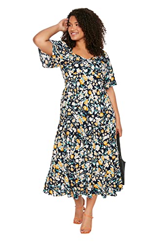 Trendyol Damen Women Dress Maxi Basic Relaxed Fit Woven Plus Size Kleid, Navy Blue, 48 von TRENDYOL