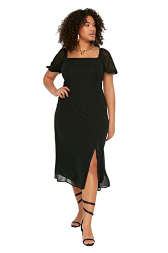 TRENDYOL Damen Trendyol Woman Plus Size Midi A-line Regular Fit Woven Plus Size Dress Kleid Casual, Schwarz, 44 von TRENDYOL