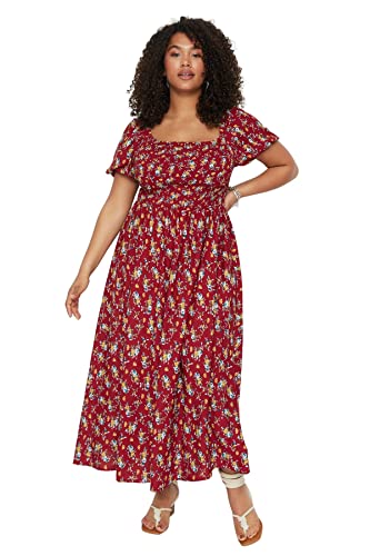 Trendyol Damen Women line Dress Midi A-Linie Relaxed Fit Woven Plus Size Kleid, Burgundy, 46 von TRENDYOL