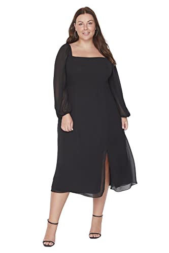 TRENDYOL Damen Woman Midi Bodycon Asymmetrischer Kragen Gestrickt Kleid, Schwarz, 50 von TRENDYOL