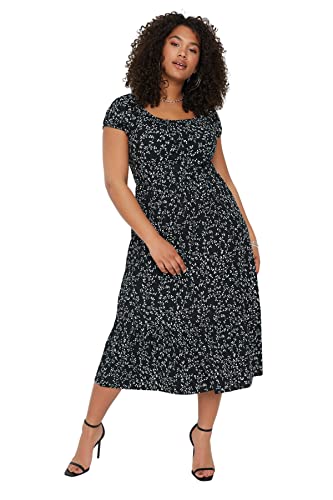 Trendyol Damen Kleid, Midi, schulterfrei, Normale Passform, Strick, Übergröße, Schwarz, XXXXL von TRENDYOL