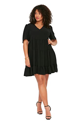 TRENDYOL Damen Women line Dress Mini A-Linie Relaxed Fit Woven Plus Size Kleid, Schwarz, 42 von TRENDYOL