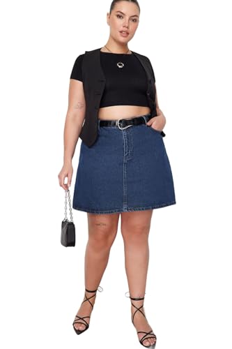 Trendyol Women's Damen Mini A-Linie Skater Webstoff Größen in Rock Skirt, Blau, 3XL von TRENDYOL