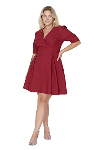 Trendyol Damen Mini Wrapover Regular Dress Kleid, burgunderfarben, 68 Größen von TRENDYOL