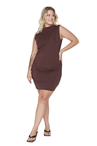 Trendyol Damen Mini Bodycon Slim Plus Size Dress Kleid, braun, X-Large von TRENDYOL