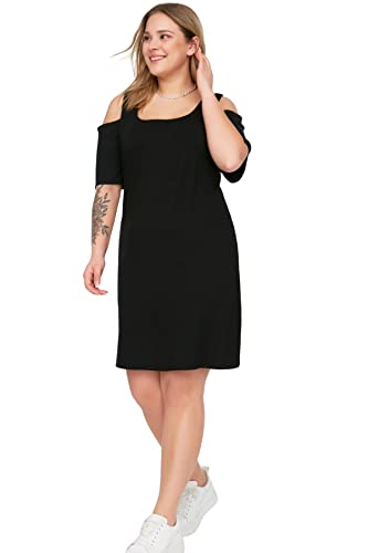 Trendyol Damen Women Dress Mini Shift Relaxed Fit Knit Plus Size Kleid, Black, 48 von TRENDYOL