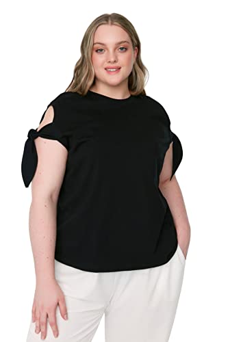 Trendyol Damen Woman Regular Standard Crew Neck Woven Plus Size T-Shirt Hemd, Black, 3XL von TRENDYOL