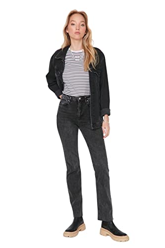 TRENDYOL Damen Trendyol Herren Hoher Bund Flared Jeans, Anthrazit, 40 EU von TRENDYOL