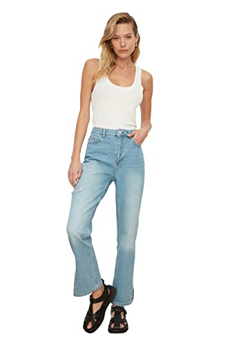 Trendyol Damen Blue Torn Detailed High Waist Bootcut Fit Jeans, Blau, 42 EU von TRENDYOL
