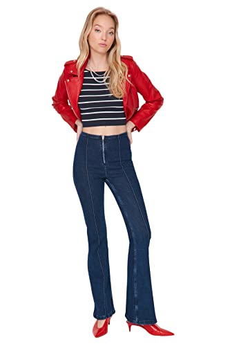 TRENDYOL Damen Trendyol Herren Hoher Bund Flared Jeans, Blau, 38 EU TRENDYOL Damen Trendyol Herren Hoher Bund Flared Jeans, Blau, 38 EU von TRENDYOL