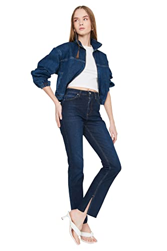 TRENDYOL Damen Trendyol Rip Hohe Taille Slim Flare Jeans Jeans Palazzo, Navy Blue, 38 von TRENDYOL