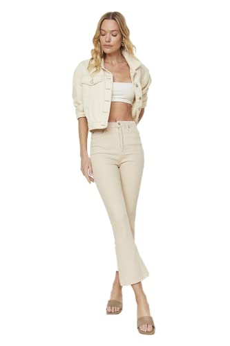 TRENDYOL Damen Trendyol Herren Hoher Bund Flared Jeans, Greige, 36 EU TRENDYOL Damen Trendyol Herren Hoher Bund Flared Jeans, Greige, 36 EU von TRENDYOL