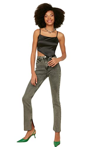TRENDYOL Damen Trendyol Rip Hohe Taille Slim Flare Jeans Jeans Palazzo, Gray, 44 von TRENDYOL