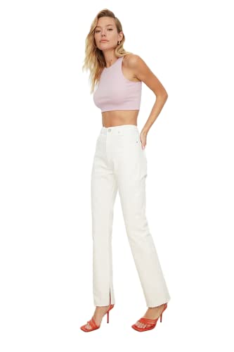 TRENDYOL Damen High Waist Slim Flare Jeans, Weiß, 36 EU von TRENDYOL