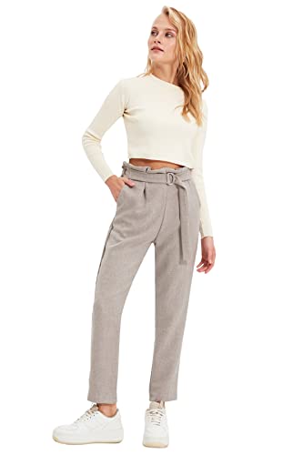 Trendyol Women's High Waist Carrot Pants, Gray, 36 von TRENDYOL