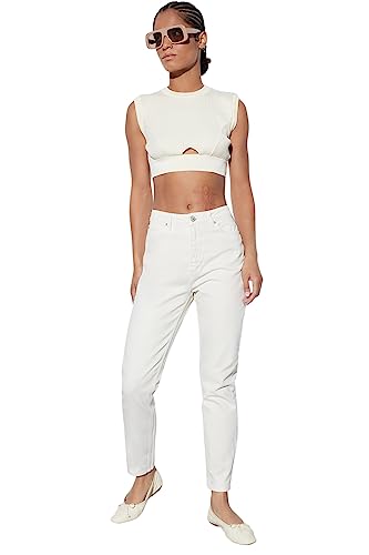 TRENDYOL Damen Trendyol Damen High Waist Mom-jeans Jeans, Beige, 42 EU von TRENDYOL