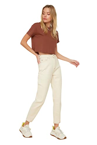 Trendyol, Ekru Hohe Taille Mom Jeans, Ecru, 34 von TRENDYOL