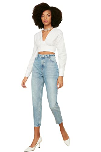 Trendyol Damen Light Blue High Waist Mom Jeans, Clear Blue, 36 EU von TRENDYOL
