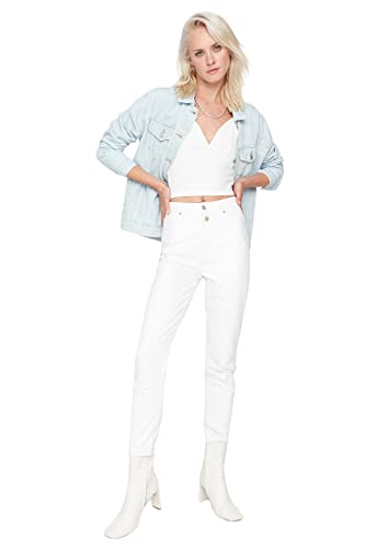 Trendyol Women's High Waist Mom Jeans, White, 38 von TRENDYOL