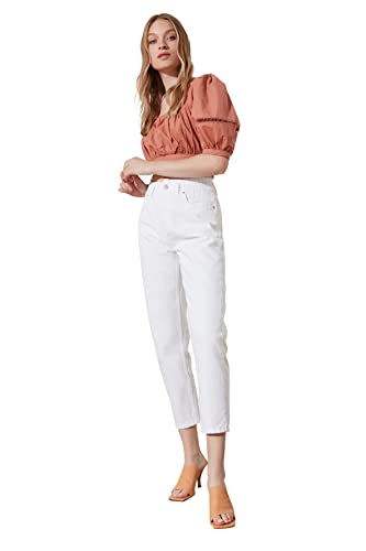 Trendyol Damen High Waist Mother With Tail Jeans, Weiß, 42 EU von TRENDYOL