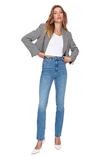 TRENDYOL Damen Trendyol Herren Hoher Bund Flared Jeans, Blau, 38 EU von TRENDYOL