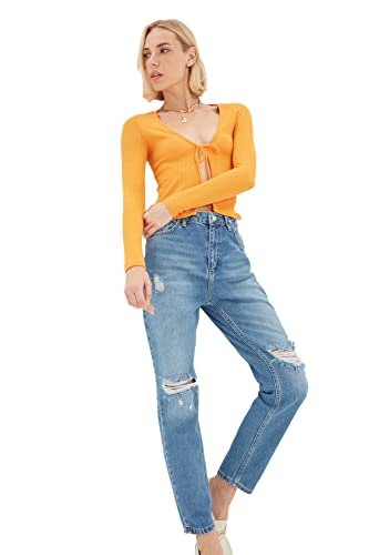 Trendyol, blauer gerissener detaillierter hohe Taille Momerjeans, blau, 34 von TRENDYOL