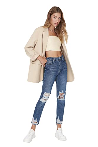 TRENDYOL Damen Trendyol Herren Hoher Bund Mom Jeans, Blau, 36 EU von TRENDYOL