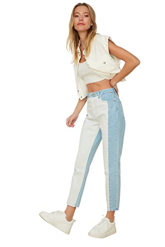 TRENDYOL Damen High Waist Mom Jeans, Blau, 40 EU von TRENDYOL