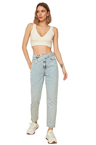 Trendyol, blau asymmetrisch Nahe hohe Taille Momerjeans, blau, 42 von TRENDYOL