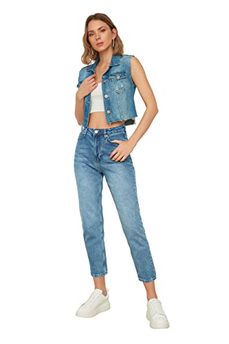 TRENDYOL Damen Trendyol Wash High Waist Mom Jeans, Blau, 44 EU von TRENDYOL