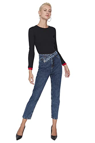 TRENDYOL Damen Trendyol Herren Hoher Bund Mom Jeans, Marineblau, 38 EU von TRENDYOL