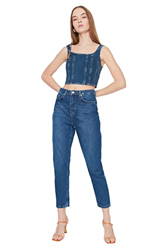 TRENDYOL Damen Trendyol Wash High Waist Mom Jeans, Navy, 42 EU von TRENDYOL