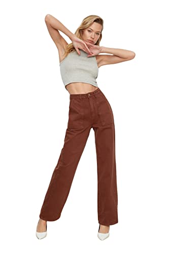 TRENDYOL Damen Trendyol Mobile Detailed 90s Wide Leg Jeans, Braun, 34 EU von TRENDYOL