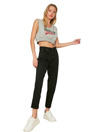 TRENDYOL Damen Trendyol Wash High Waist Mom Jeans, Schwarz, 38 EU von TRENDYOL