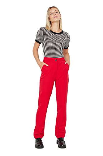 TRENDYOL Damen Trendyol Men's High Waisted Straight Trousers Pants, Rot, 42 EU von TRENDYOL