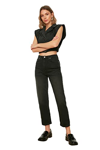 TRENDYOL Damen Trendyol Hohe Taille Gerade Jeans Jeans Chino, Schwarz, 32 von TRENDYOL