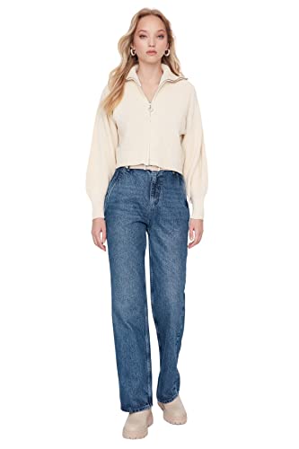 TRENDYOL Damen Trendyol Herren Hoher Bund Weites Bein der 90er Jeans, Blau, 42 EU von TRENDYOL